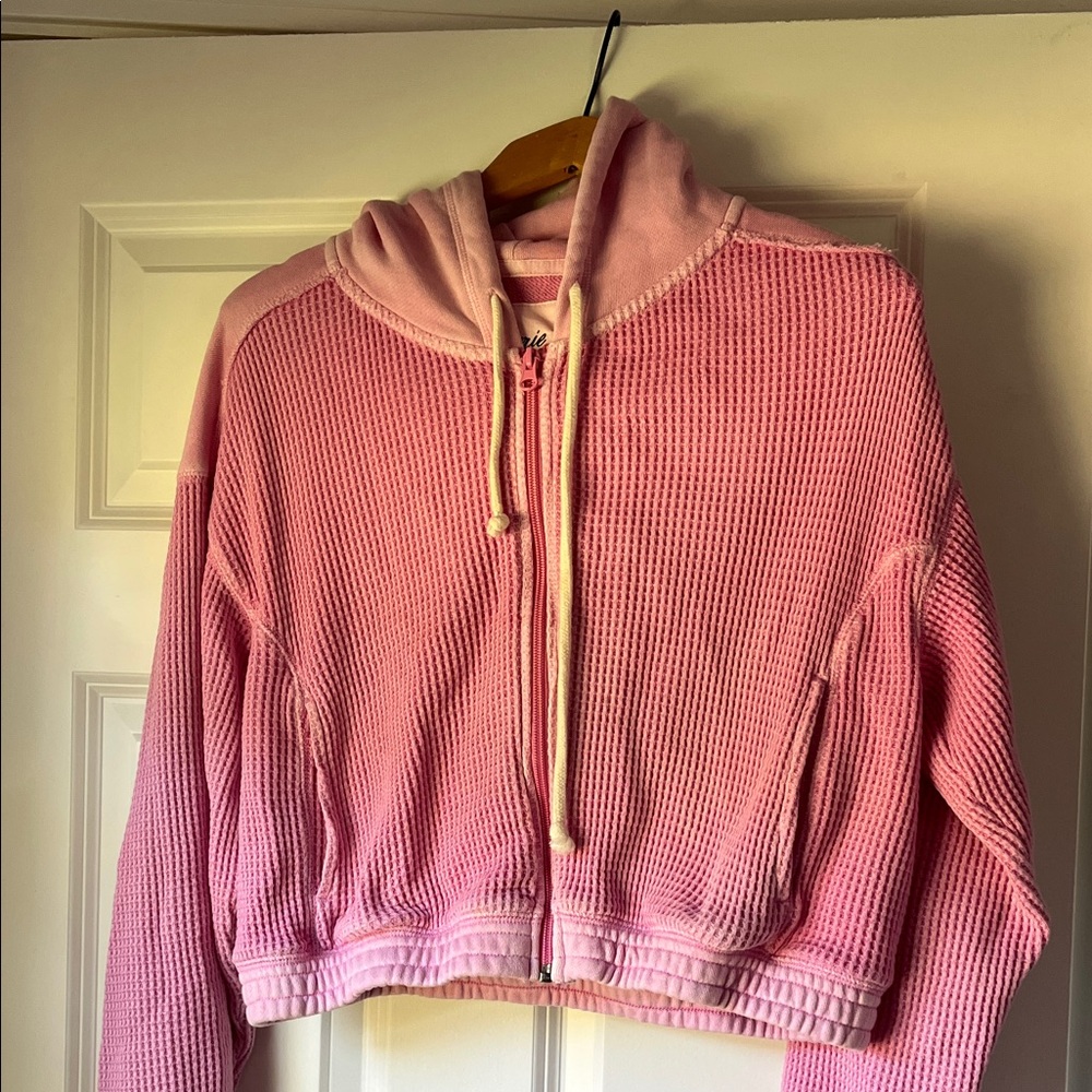 Aerie Pink Knit Zip-Up Hoodie